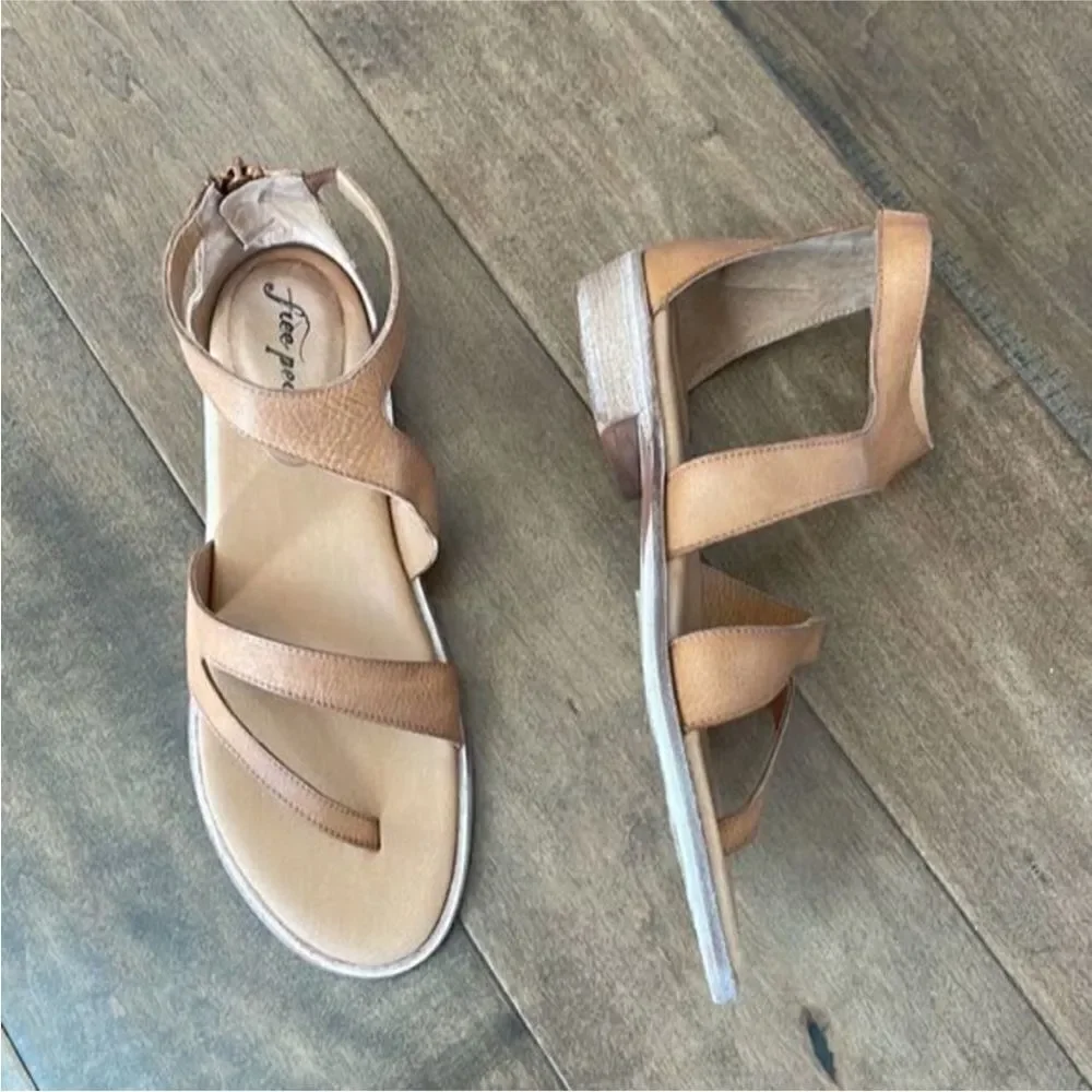 Free People Farrah Asymmetric Sandals Brown Leather EU 41 US 11 NWOB